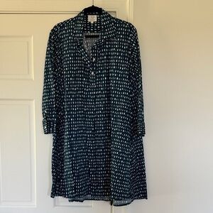 Lenora by Dina Yang Women's Navy and White Patterned Tunic Dress